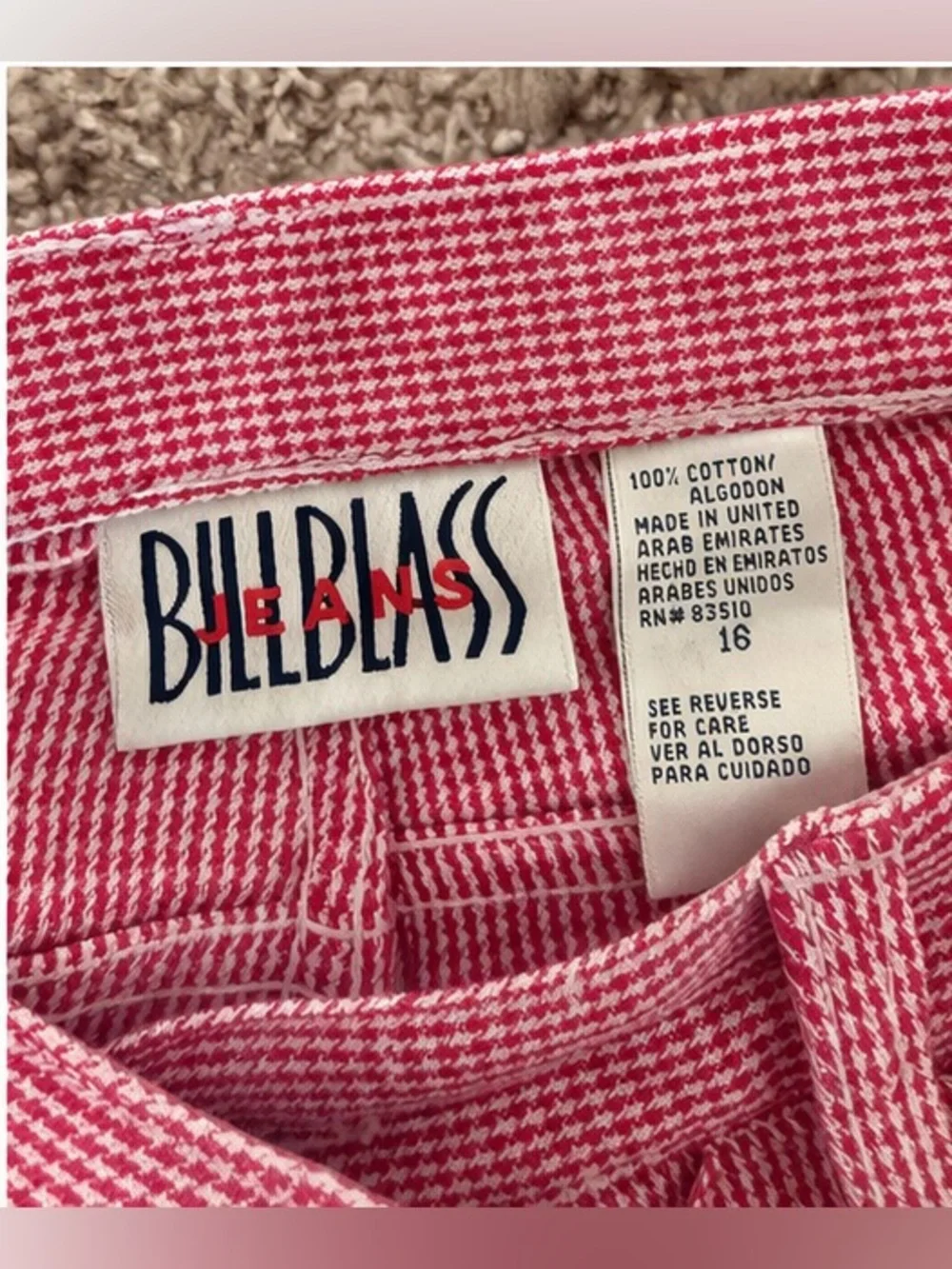 Vintage Bill Blass Pink Gingham High Waisted Shorts Size 16